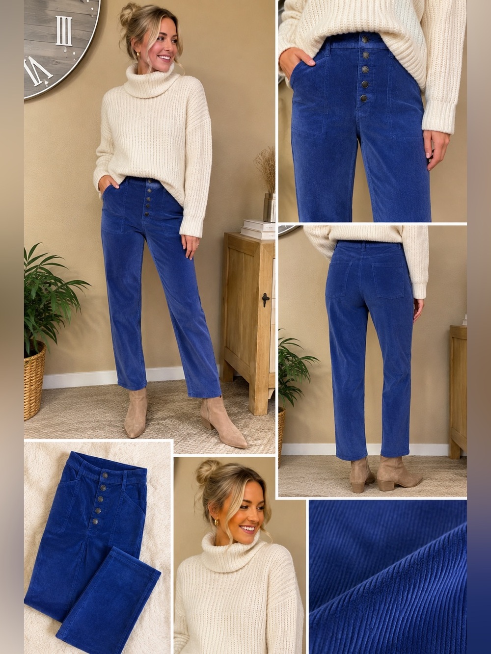 NWT Cosmic Blue Love Corduroy Button-Front Joggers in Deep Blue